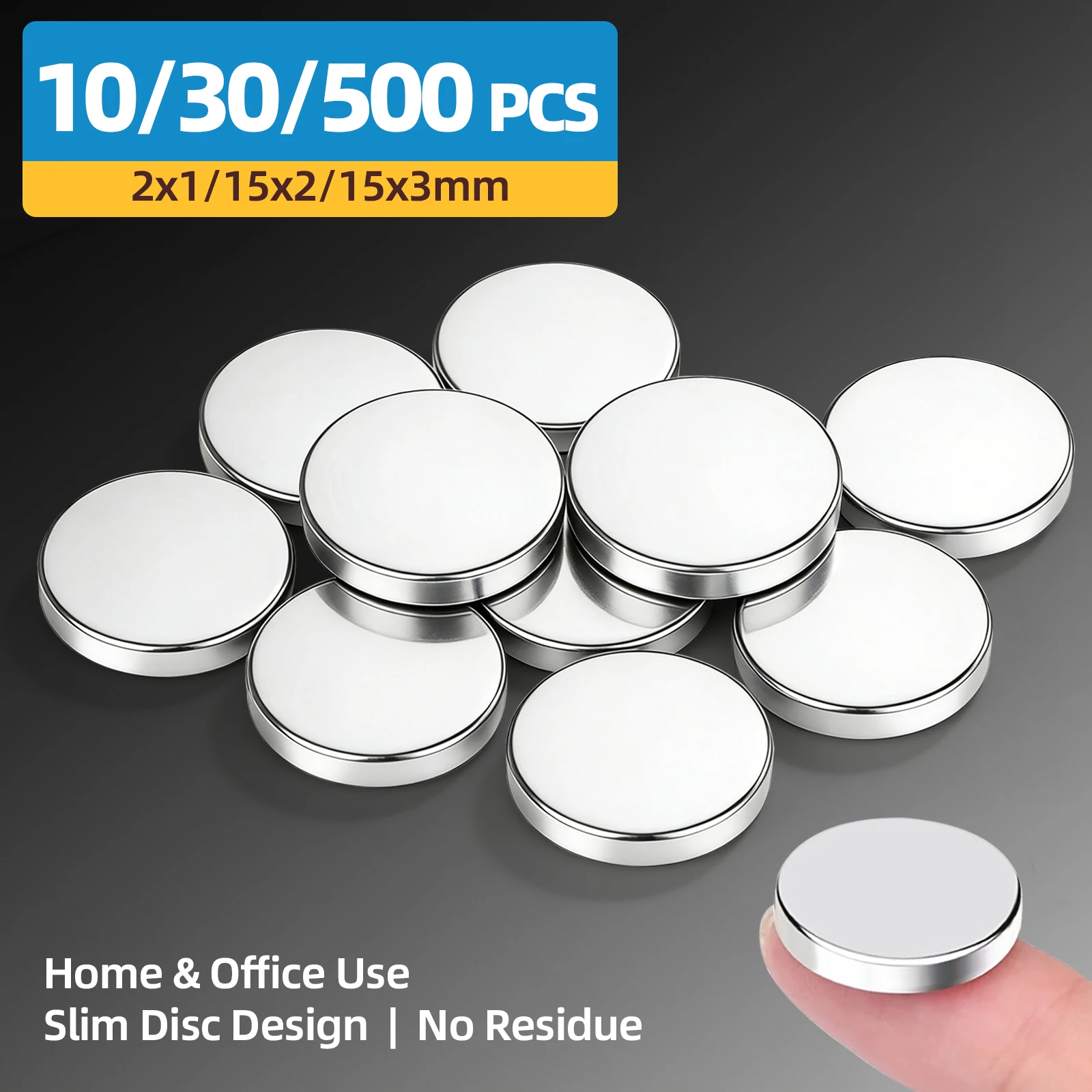 10/30/500 Stück runde Scheibenmagnete, 2 x 1 mm, 15 x 2 mm, 15 x 3 mm, Magnete für Heim- und Büroorganisation, Kühlschrank, Whiteboard, Küche, Karten