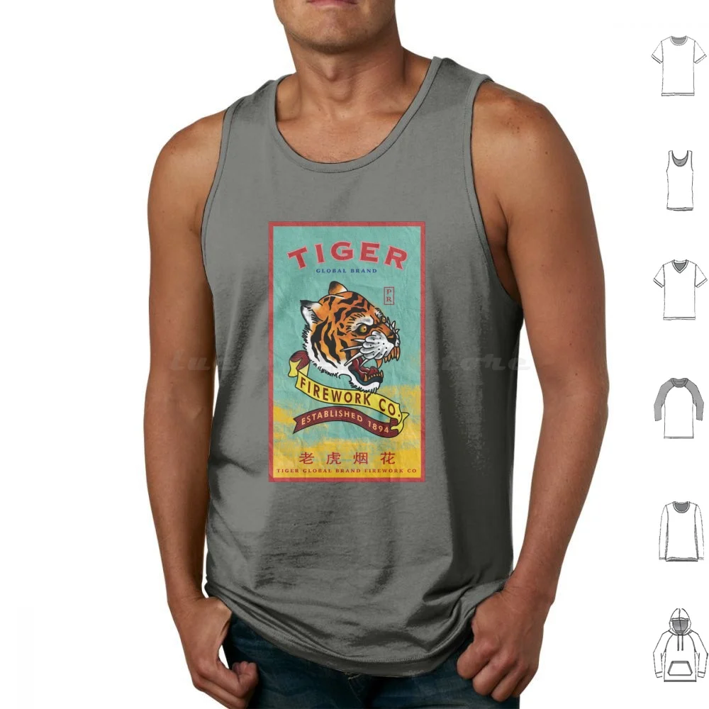 Vintage Packaging-Tiger Firework Co Tank Tops Print Cotton Conor Mcgregor Atla Vintage Caged Aggression Karate Kai