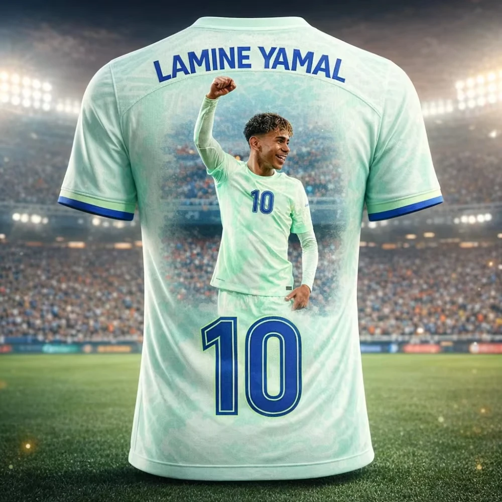 Unisex Spain Soccer Jersey Mint Texture Blue Cuffs Celebratory Player Print Back No.10 2026 Crest Fan Football Shirt sdsafew