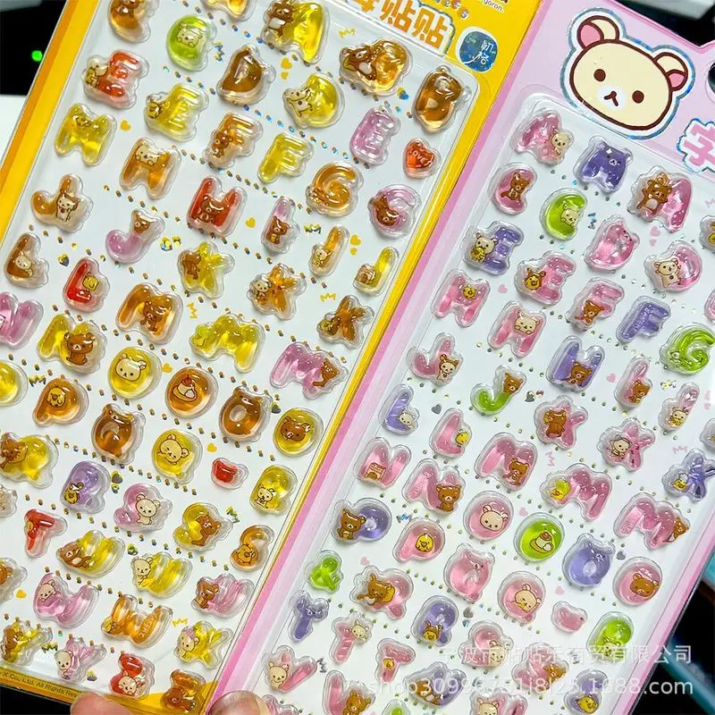 Genuine Rilakkuma 3d Crystal Letter Stickers Cute Kawaii Cartoon Design Decorative Student Stationery Gift