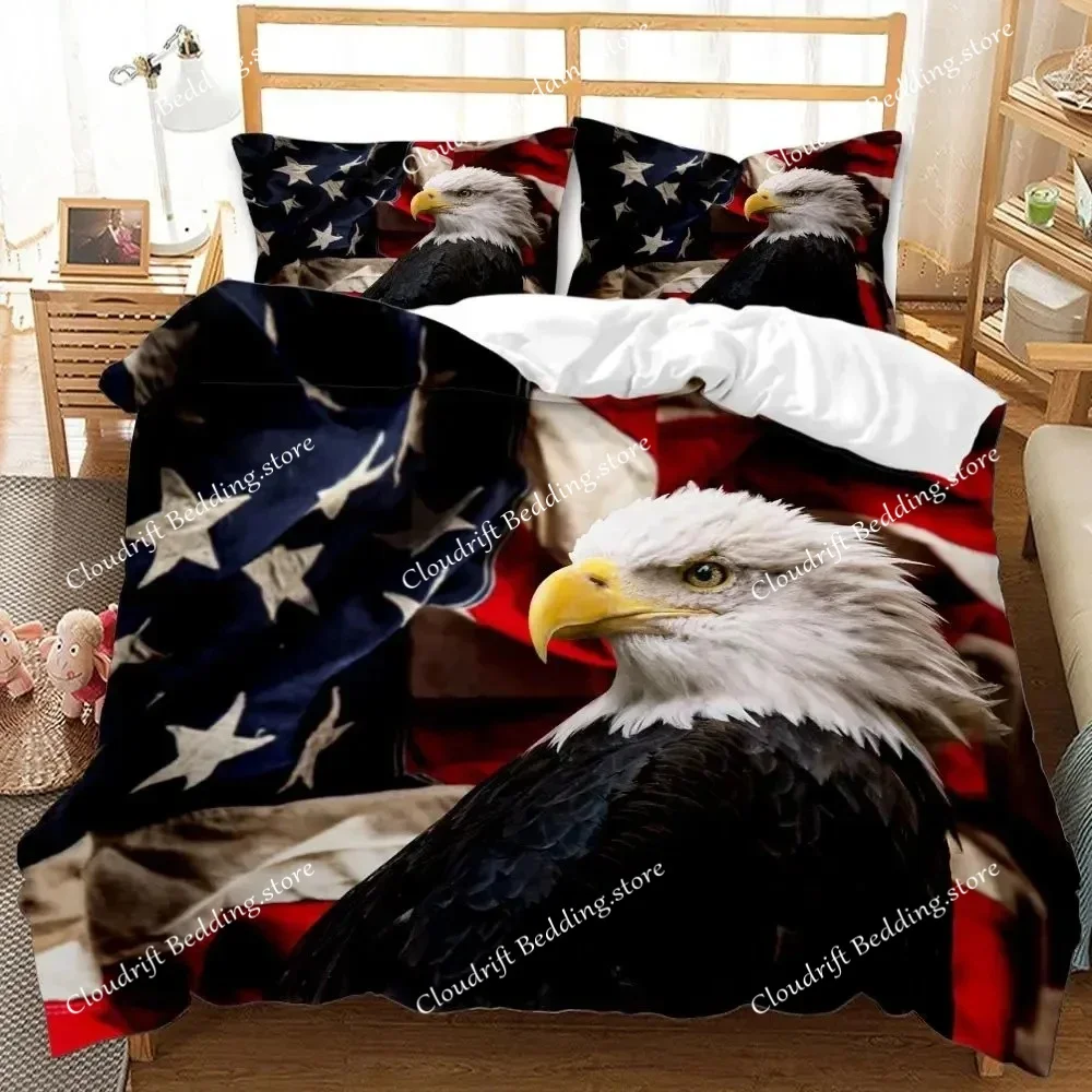 Eagle Duvet Cover Set Polyester Bedding for Boys Teens Adults King Queen Size Grey White Duvet Cover Bed Set Quilt Cover