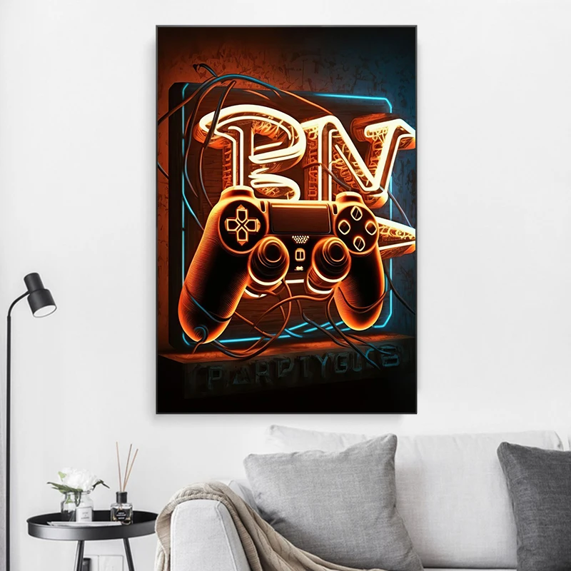 Neon Game Gamer Gaming Poster Modern Canvas Painting Wall Art Pictures Decoration Kawaii Room Decor Play Game Poster Gift No LED