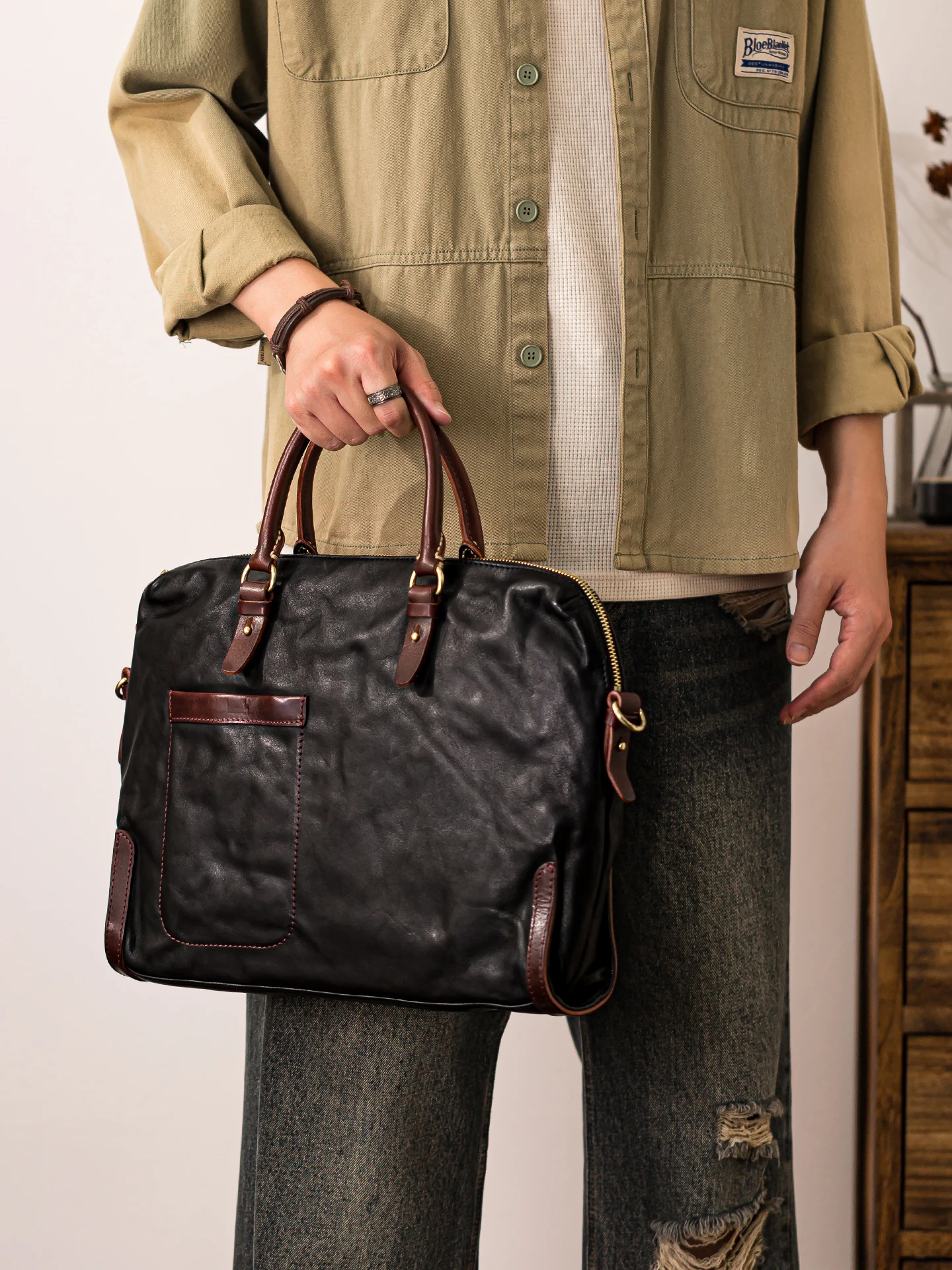 PNDME fashion vintage high quality first layer cowhide men's briefcase casual work genuine leather laptop handbag messenger bag