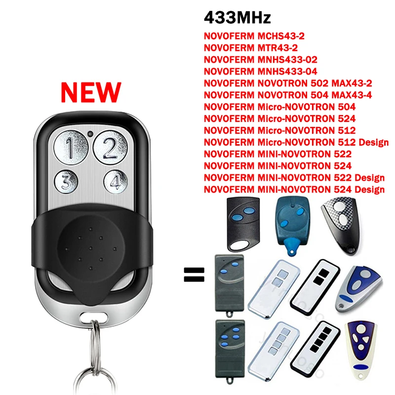 

Transmitter For NOVOFERM MINI-NOVOTRON 522 524 MCHS43-2 MTR43-2 MNHS433-02 MNHS433-04 Garage Remote Control 433MHz Rolling Code