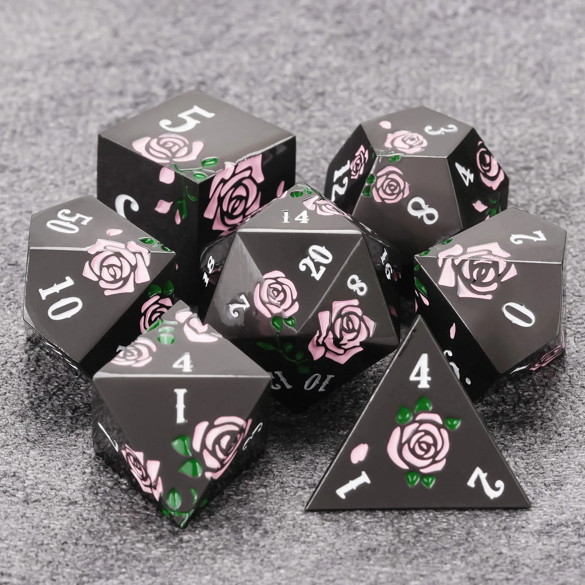 

1-7Pcs Rose Flowers DND Dice Set Rose-Embossed Metal Dice Multi-sided Polyhedral Dice for D&D Game COC Role Playing RPG Table