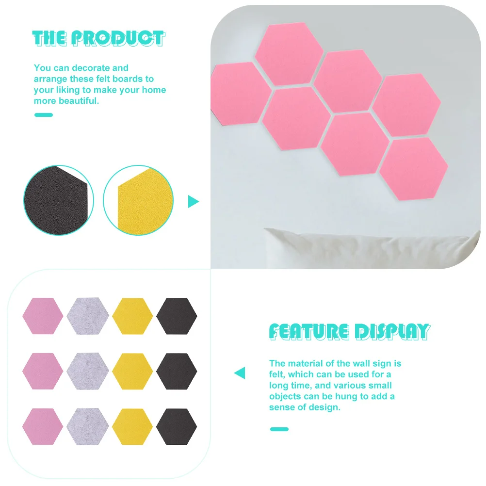 12pcs Hexagon Wall Felt Hexagon Tile Soundproof Tiles For Home Decor Memo Pin Board Felt Bulletin Board Wall Tile