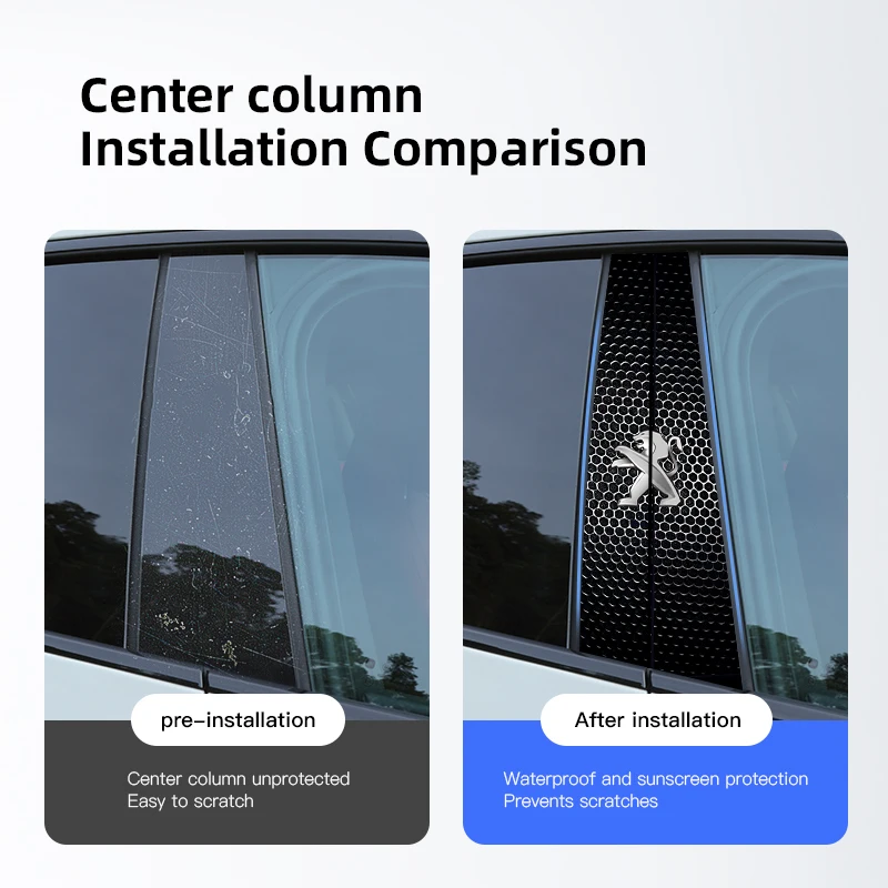 B-Pillar Center Column Car Decoration Covers: PET Material Stickers Compatible with Peugeot 206/307/308/207/508/2008/408/301/106