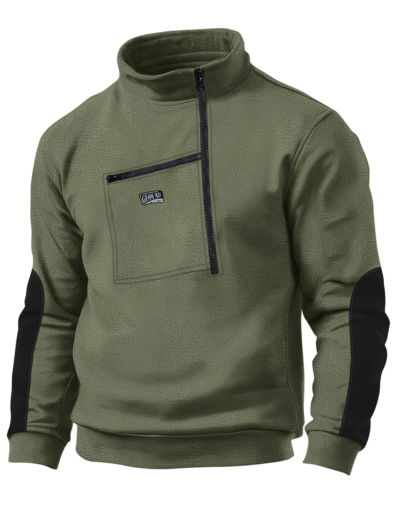 Grenzüberschreitendes neues Herren-Polarfleece mit Stehkragen und halbem Reißverschluss, langärmlig, taktische Tasche, bestickter Pullover, Trainings-Poloshirt