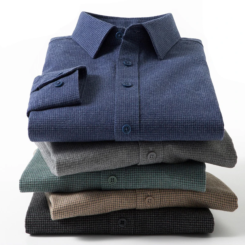 Men's 4% Wool Blend Shirt Thick Warm Cotton Brushed Long Sleeve Shirts Business Casual Autumn Winter Warm Male Office Shirts