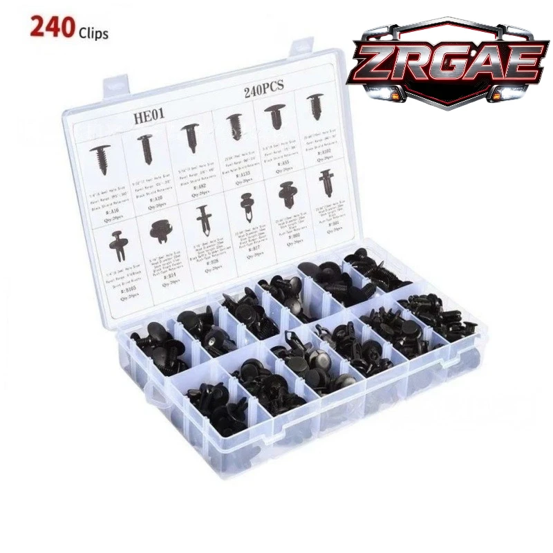 Car Retainer Clips Kit 240Pcs Plastic Fastener Push Pin Rivet Trim Panel Removal Tool Set Bumper Door Fender Auto Repair