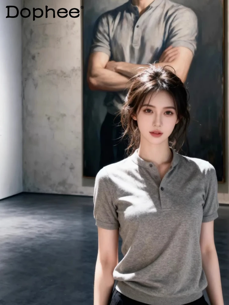 

Fashion Knitted Short-sleeve Tops Men's 2026 Summer New High-end Chic T-shirts Polo Shirts Half-sleeve Solid Color Simple Tees