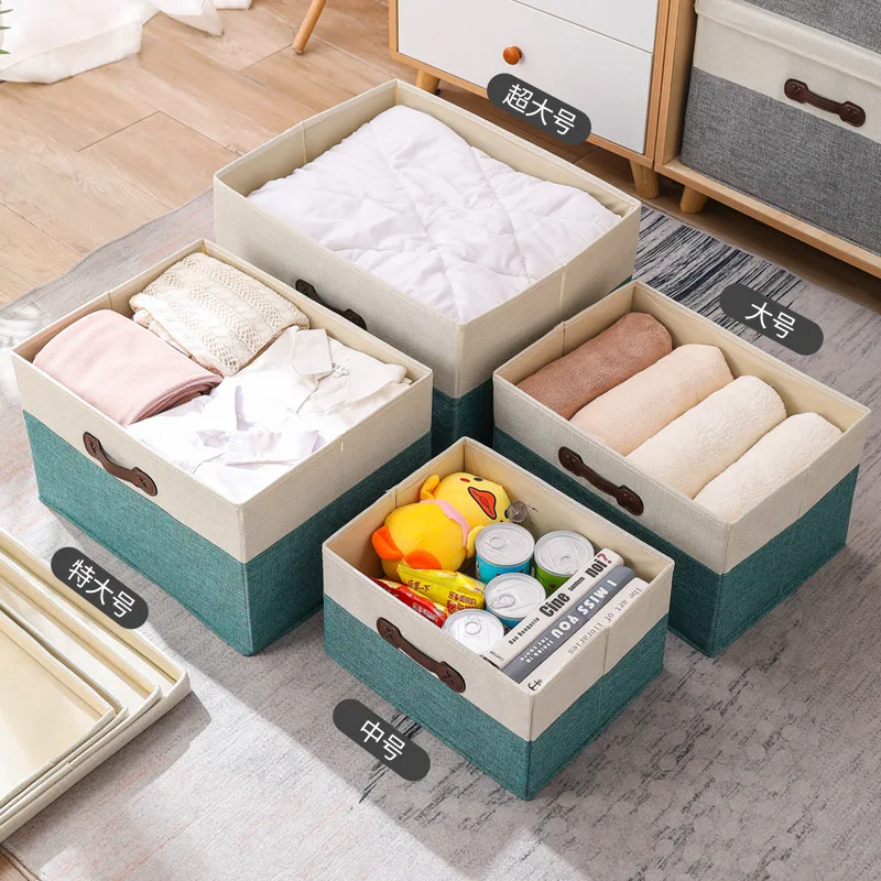 Fabric folding storage box home wardrobe quilt finishing box with cover large storage basket car drawer storage box