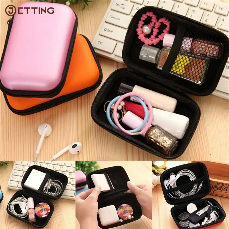 1PC Cosmetic Bags Hard Nylon Carry Bag 6 Colors Compartments Case Cover Headphone Earphone Jewelry Bag