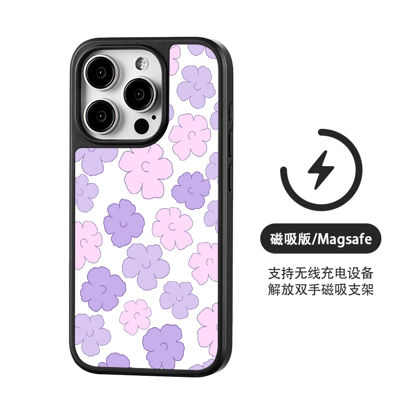 Magsafe Magnetic Cover for iPhone, Cartoon Petal, Shockproof Charging Case, 16，15, 14, 13 Pro Max