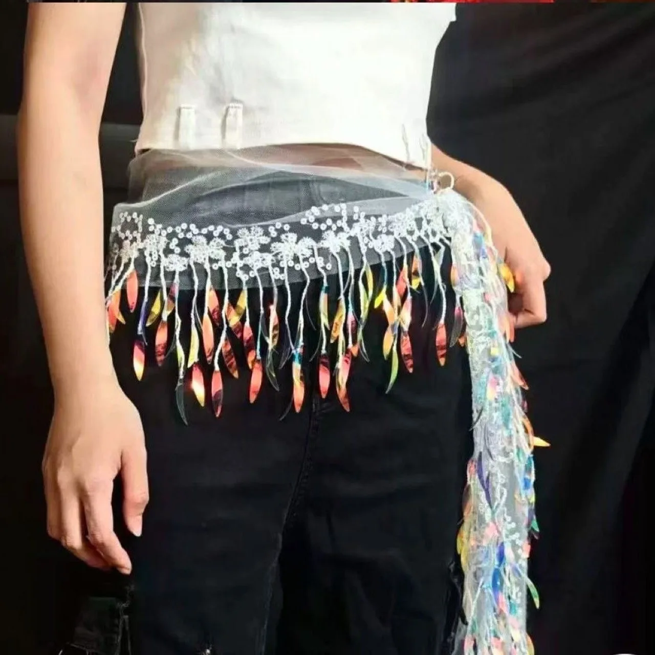 

Пояс для танцев Bell с кисточками, поясная цепочка для женщин, тренировочная одежда, женский ручной шарф с блестками и кисточками, аксессуары для выступлений