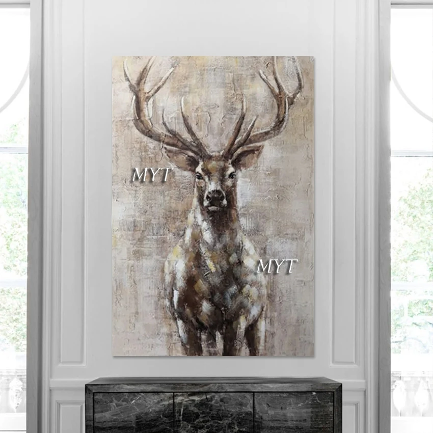 Living Room Pictures For Walls Deer Animal Oil Painting On Canvas Modern Art Wall Hanging Handmade Artwork Home Decoration