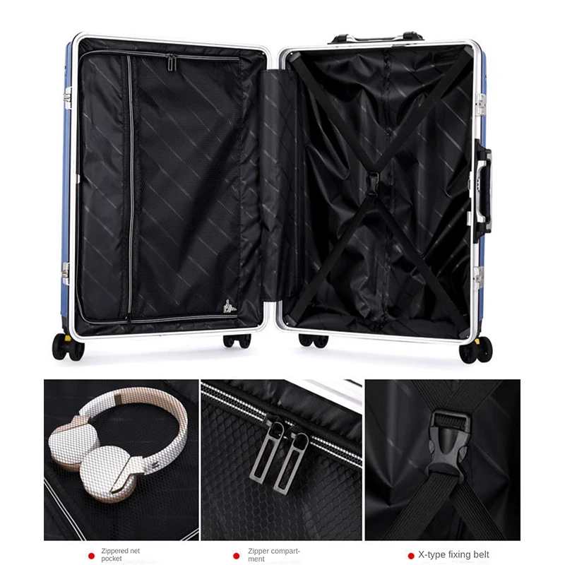 Fashion Luggage Trolley Case Can Sit Suitcase Large Size Luggage Aluminum Frame USB Charging Suitcases Travel Detachable Wheels