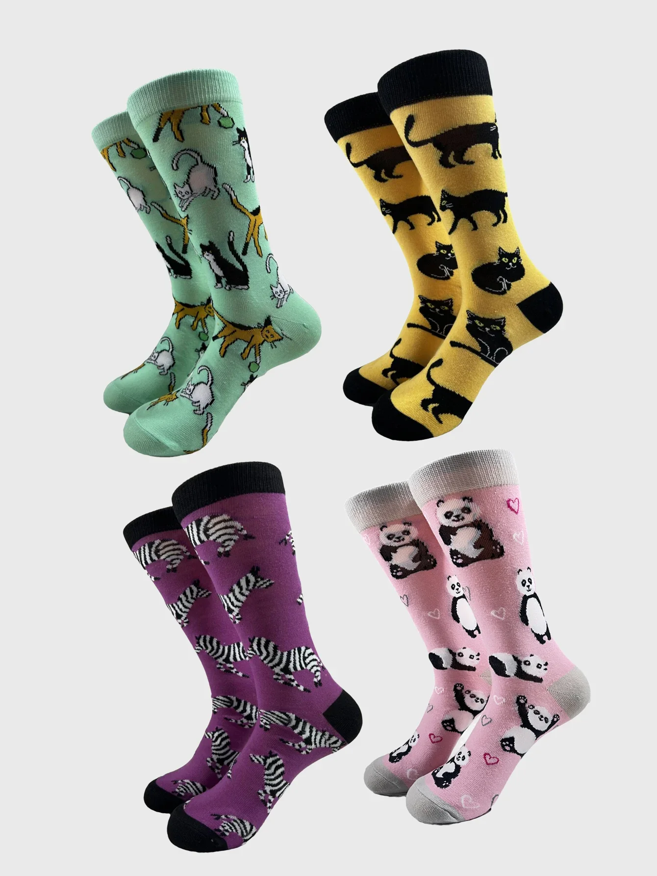 New Hiphop Men Socks Harejuku Happy Funny Animal Print  Novelity Personality Mid Socks Cat Zebra Panda Print Skateboard Socks