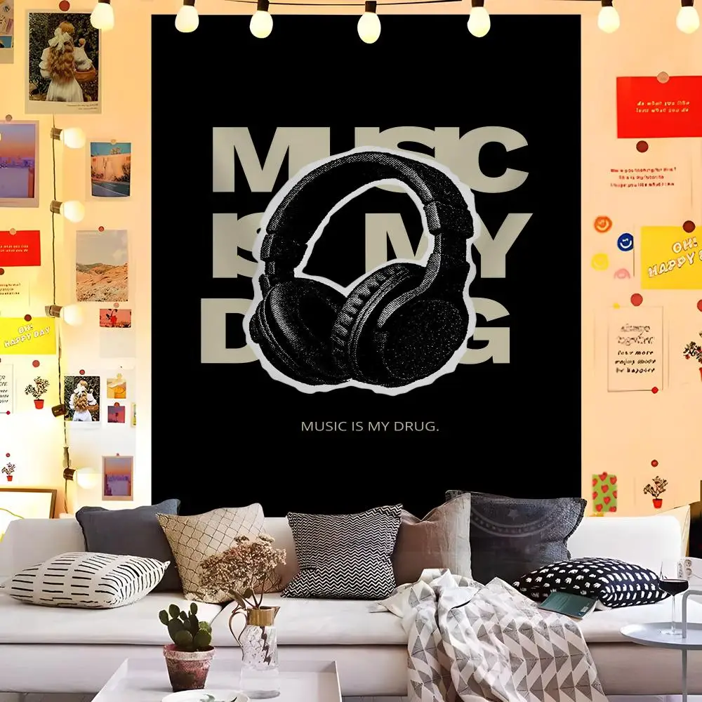 Music Is My Drug Quote Tapestry Microfiber Background Art Decor For Bedroom Living Room Bar Garden Outdoor Festival Wall Decor