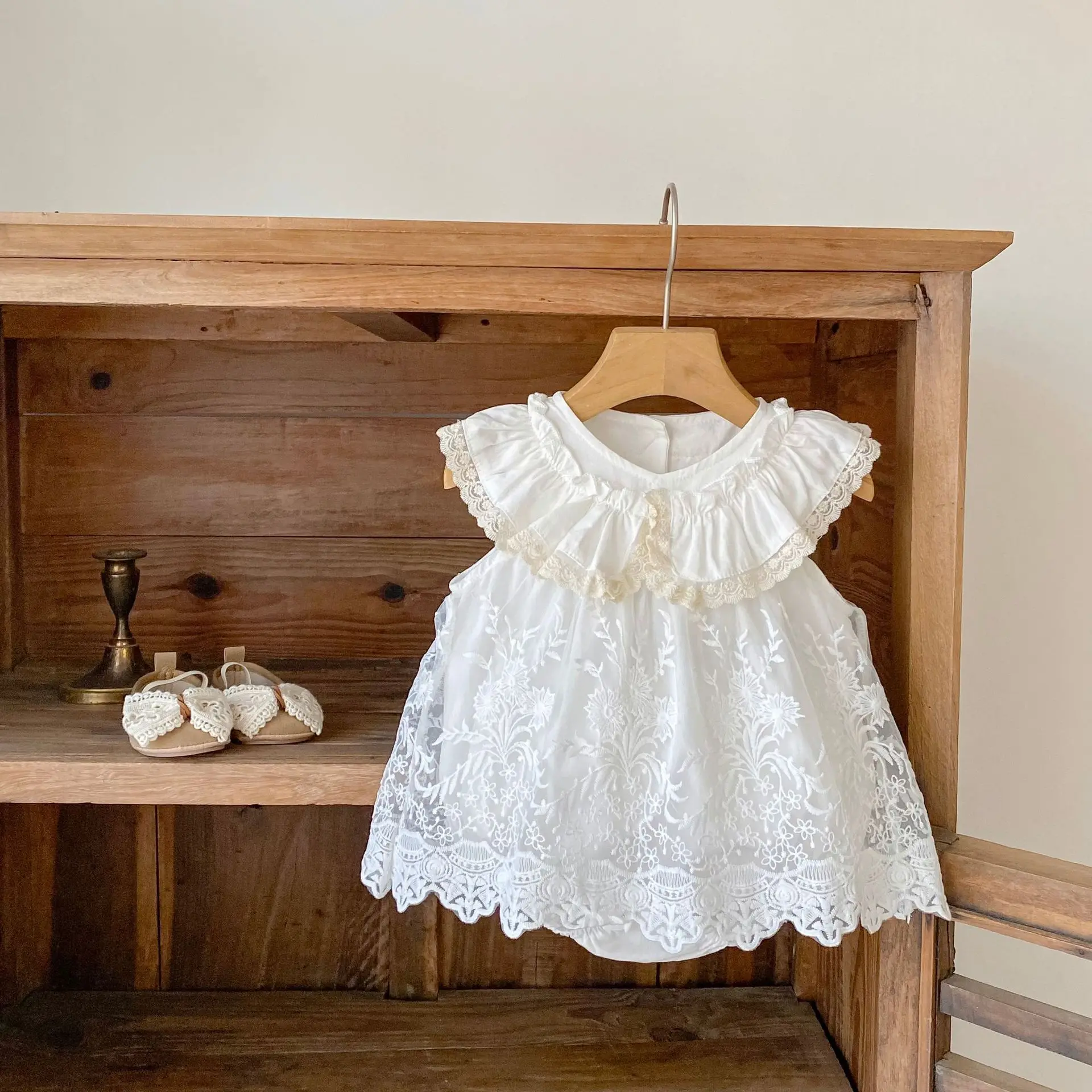 2026 Summer New Baby Sleeveless Lapel Bodysuit Infant Girl Sweet Mesh Jumpsuit Thin Breathable Toddler Cotton Clothes 0-24M