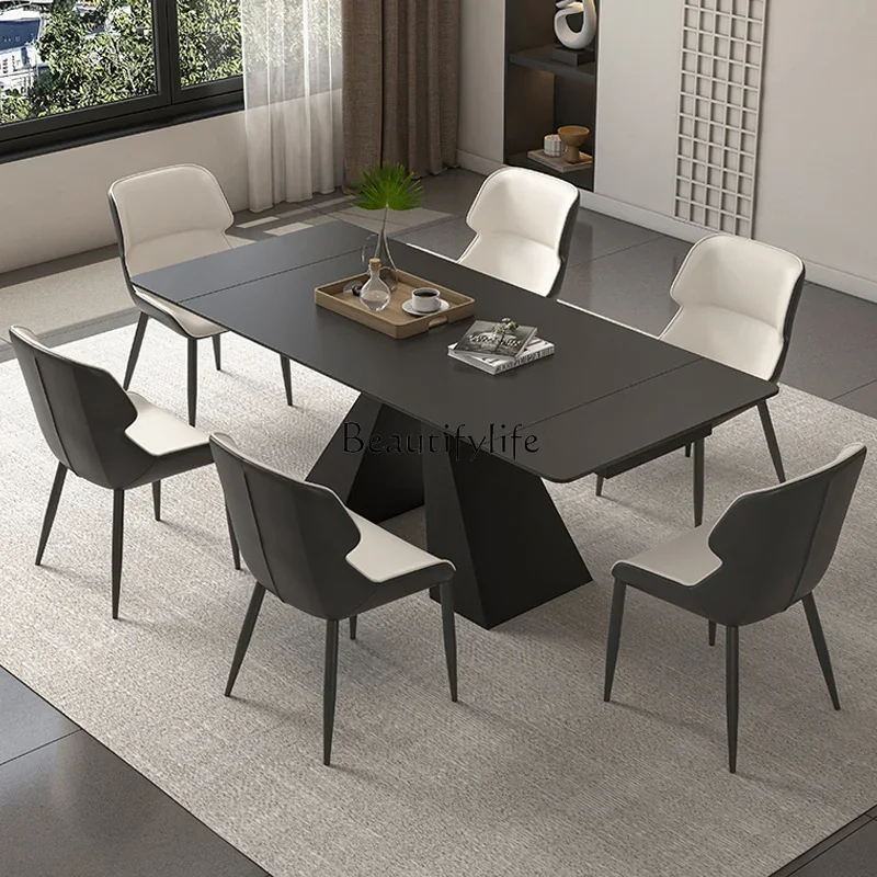 

Italian minimalist retractable rock slab dining table Modern simple light luxury rectangular dining table