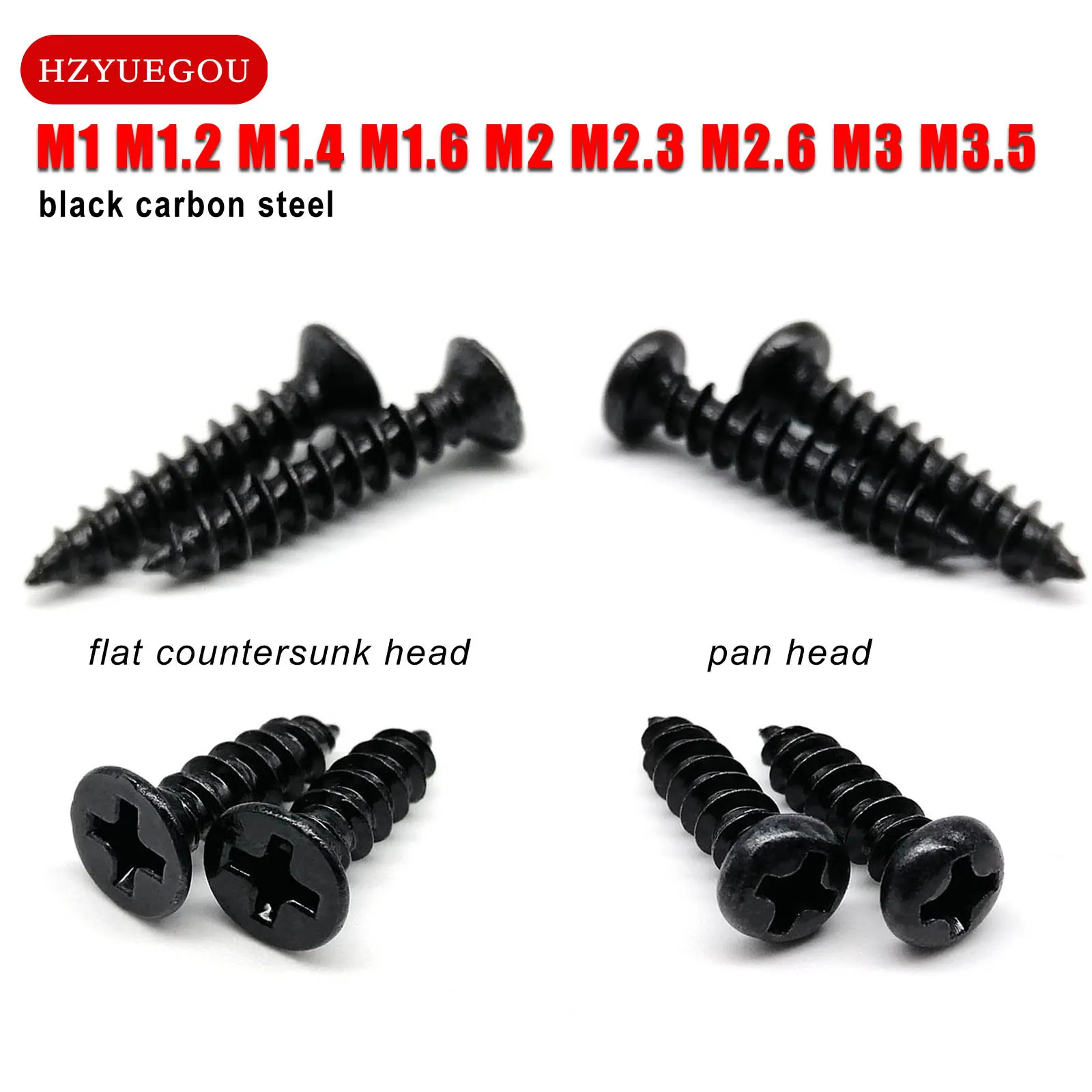 100 قطعة M1 M1.2 M1.4 M1.7 M2 M2.6 M3 M3.5 أسود الصلب صغير مايكرو فيليبس شقة غاطسة مقلاة مستديرة رئيس الذاتي التنصت الخشب المسمار #1