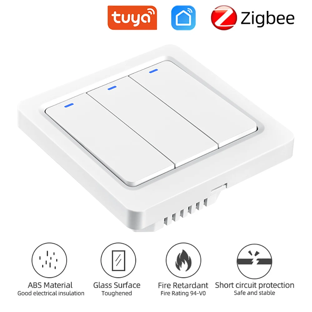 Tuya ZigBee Smart Switch EU 1/2/3 Gang Switch Push Button Controller Works With Smart Life App ZigBee Gateway Need Neutral Wire