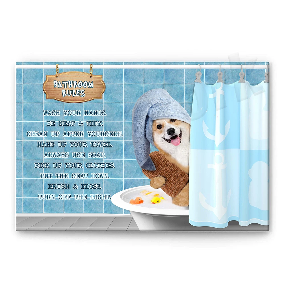 كورجي، ويست هايلاند وايت جحر، مطبوعات القطط، ملصقات قواعد الحمام المضحكة، هدايا لمحبي الكلاب #4