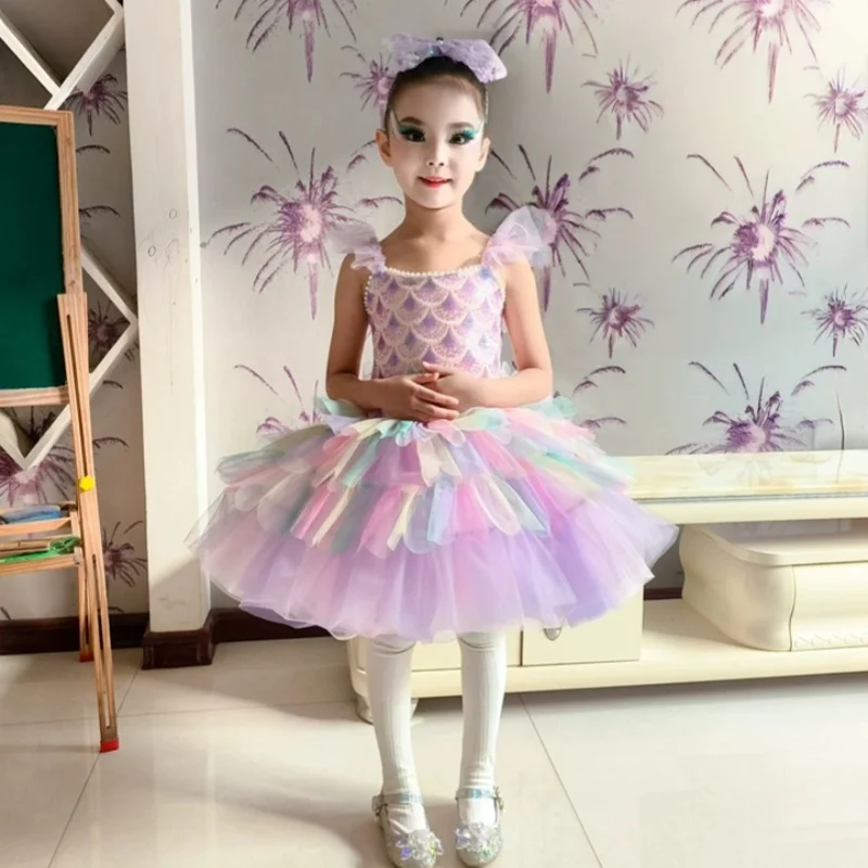 الأرجواني مطرزة الباليه توتو فستان الفتيات ملابس الرقص فستان راقصة الباليه المهنية الاطفال الحديثة الرقص حفلة الباليه زي الفتيات #5