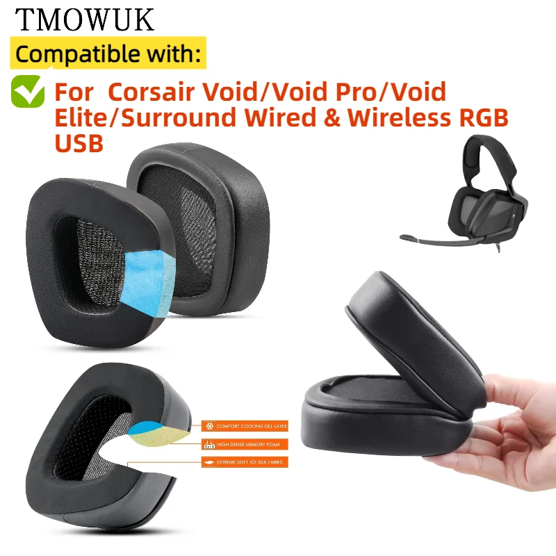 

Replacement Ear Pads for Corsair Void/Void Pro/Void Elite/Surround Wired & Wireless RGB USB Headphones Ear Cushions Ear Cups