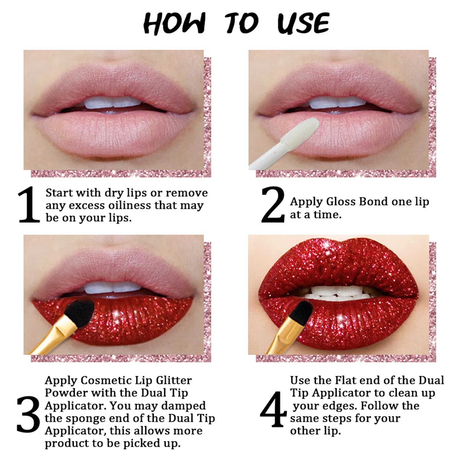 Glitter Lip Kit Long Lasting Waterproof Stay Golden Cosmetics Gloss Lipstick 4 Colors Glitter Powder Diamond Shimmer Metallic