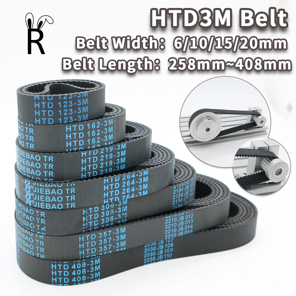 

HTD3M Timing Belt Length 258mm to 408mm 3M Belt Width 6mm 10mm 15mm 20mm Synchronous Belt HTD 3M Belts Closed Loop Rubber Belt