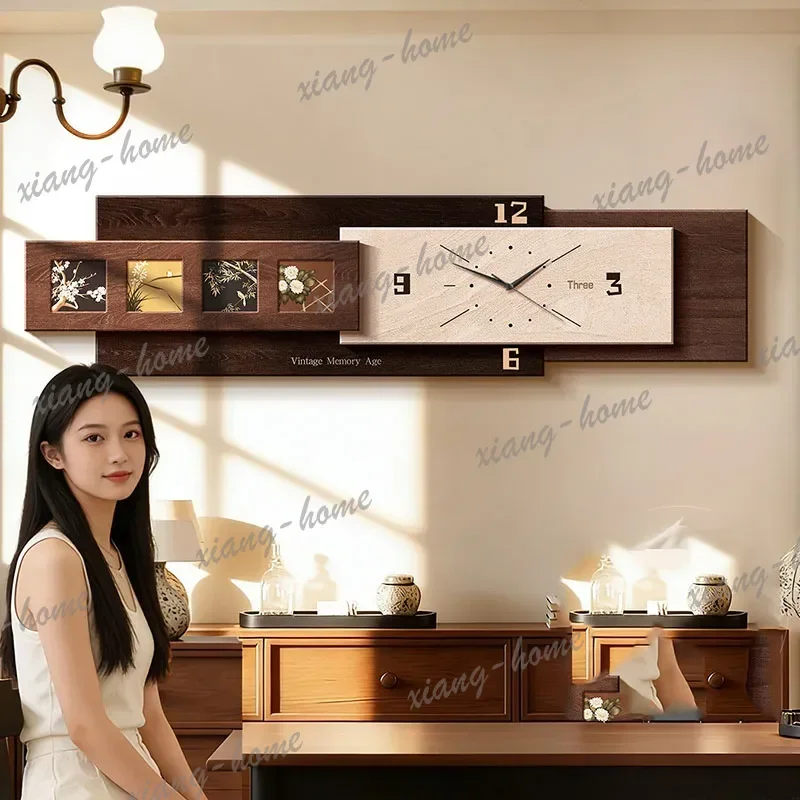 PG Wooden Vintage Wall Watch Fashion Creative Design Bedrooms Aesthetic Interior Clock Wall Art Mural Digital Horloge Home Decor
