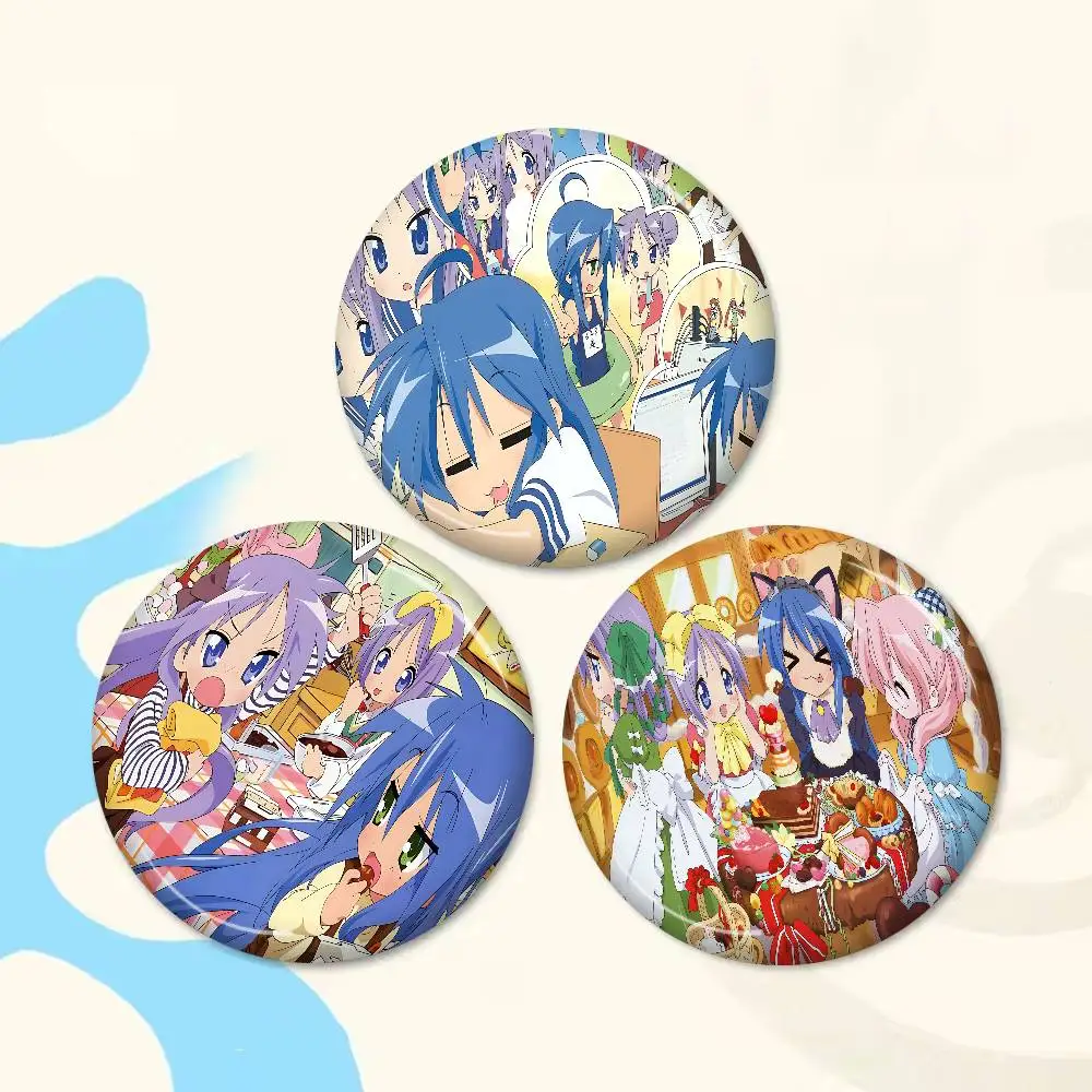 Anime Lucky Star Creative Pins Funny Faces Round Snap-in Brooch Badge Backpack Hat Accessories Jewelry Gifts