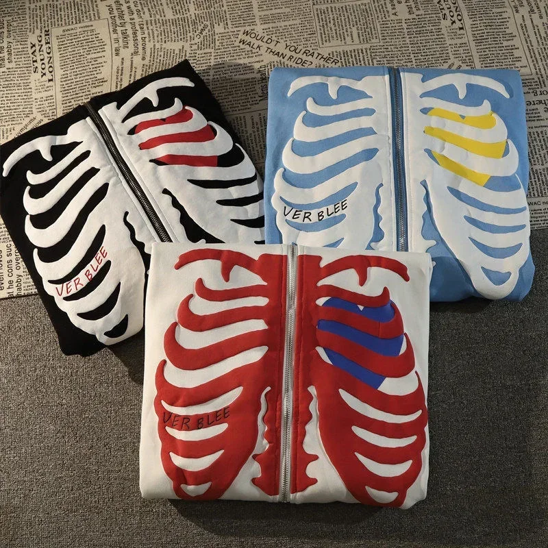 Y2K الهيكل العظمي هوديس النساء 2025 النساء القوطية Zwart زمم المتضخم البلوز السيدات الرجعية Harajuku Capuchon الشارع الشهير القمم