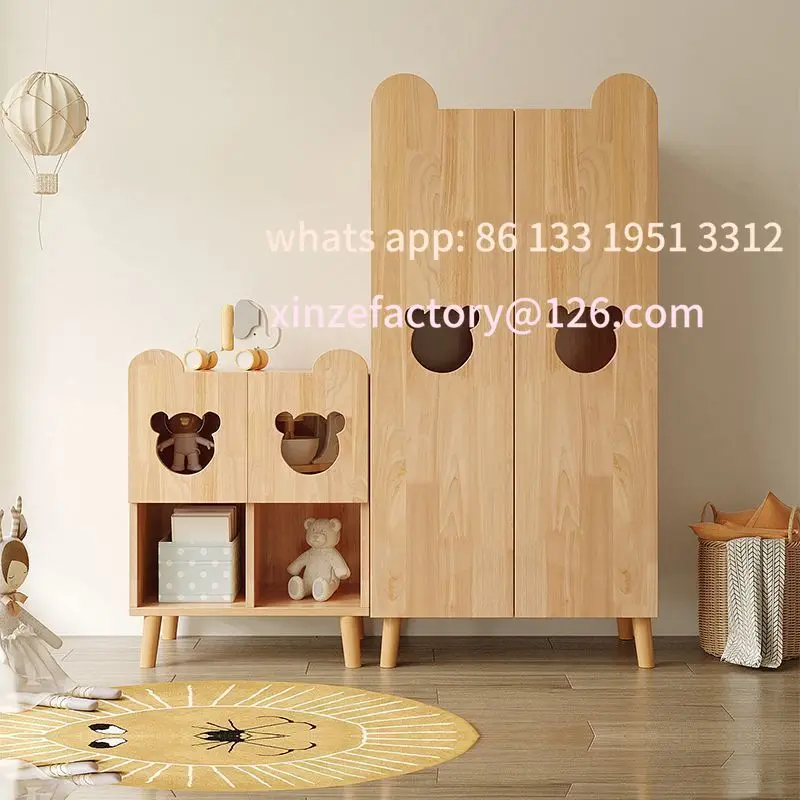 

Customizable Solid Wood Simple Wardrobe Storage Cabinet Bedroom Short Cabinet Cute Bear Rubber Wood