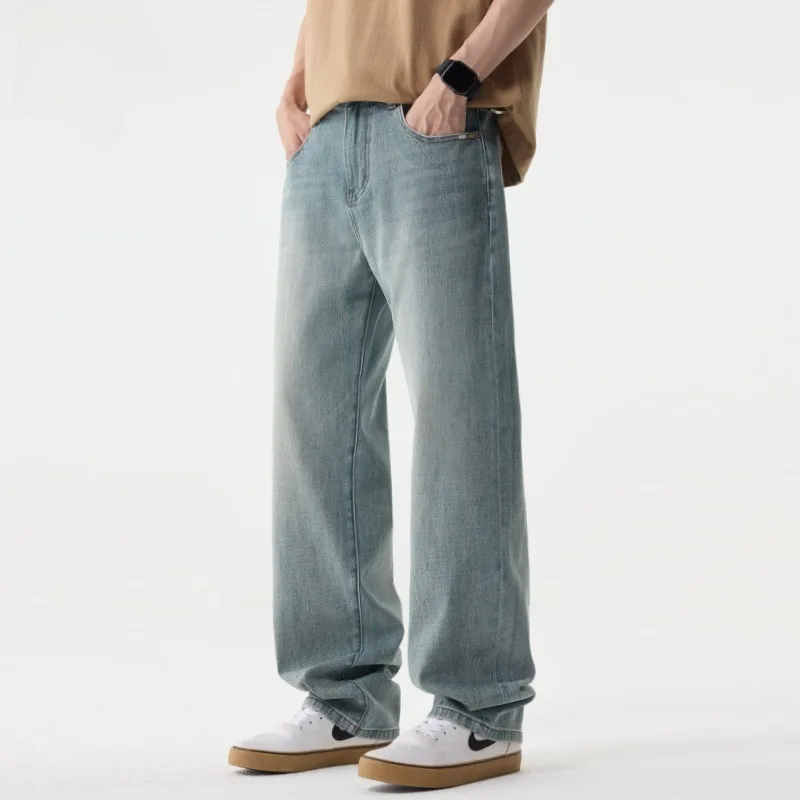 

Pants Denim Wide Leg Long Pant Men Jeans Vintage Washed Loose Mid Waist Straight Trousers Y2k Streetwear Work Casual Summer 2026