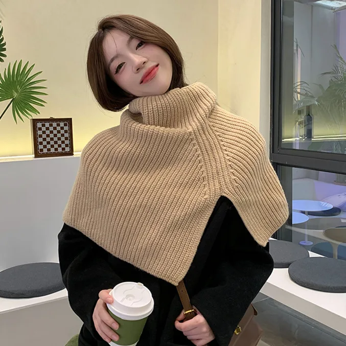 

Poncho Knitted Cloak Scarf Women's Fashion Outwear Pullover Neck Solid Color Neck Sleeve Knitted Small Shawl Spring Autumn K1