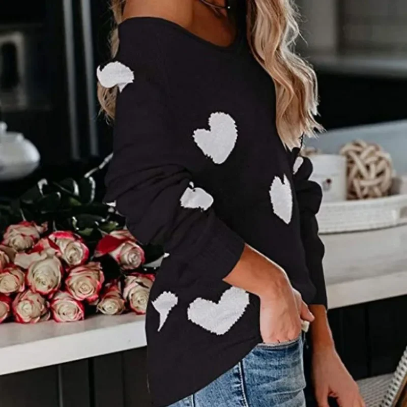 2024 New Loose Top Love Valentine's Day V-neck Knitwear European and American Pullover Sweater for Women SFC6-3