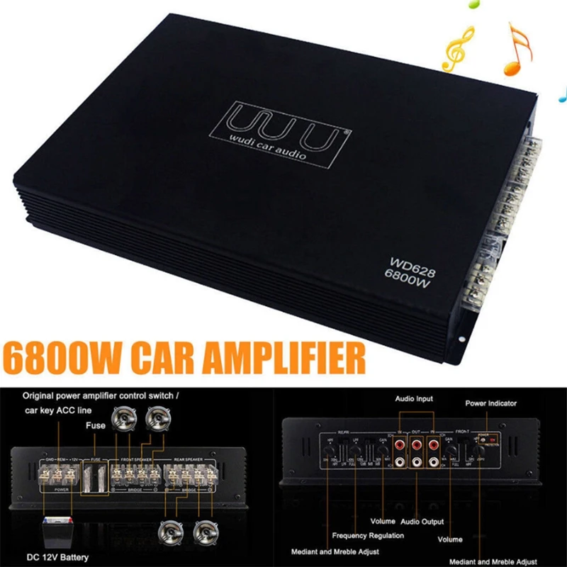 Car Power Amplifier 12V 6800W 4 Channel Stereo Digital Audio Subwoofer Power Amp Car Audio Car Sound Amplifier