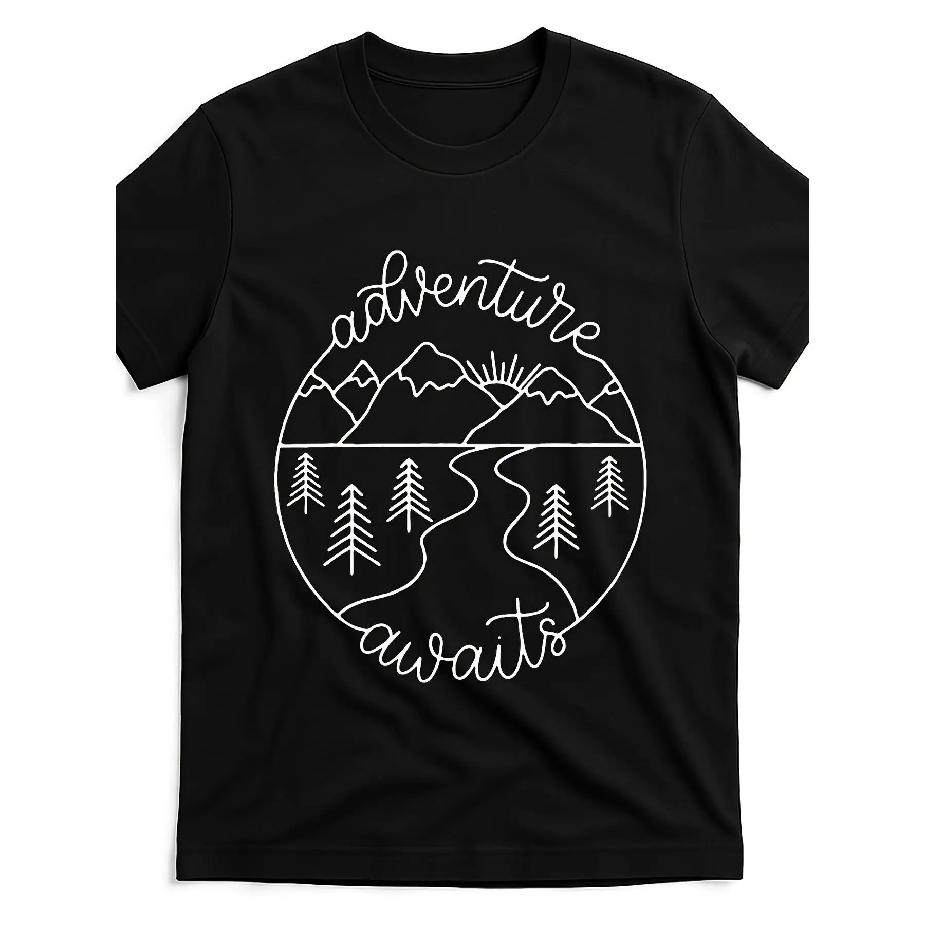 

Adventure Awaits T-Shirt, Mountain & Forest Graphic Tee, Outdoor Hiking Camping Top, Travel Lover Nature T-shirt