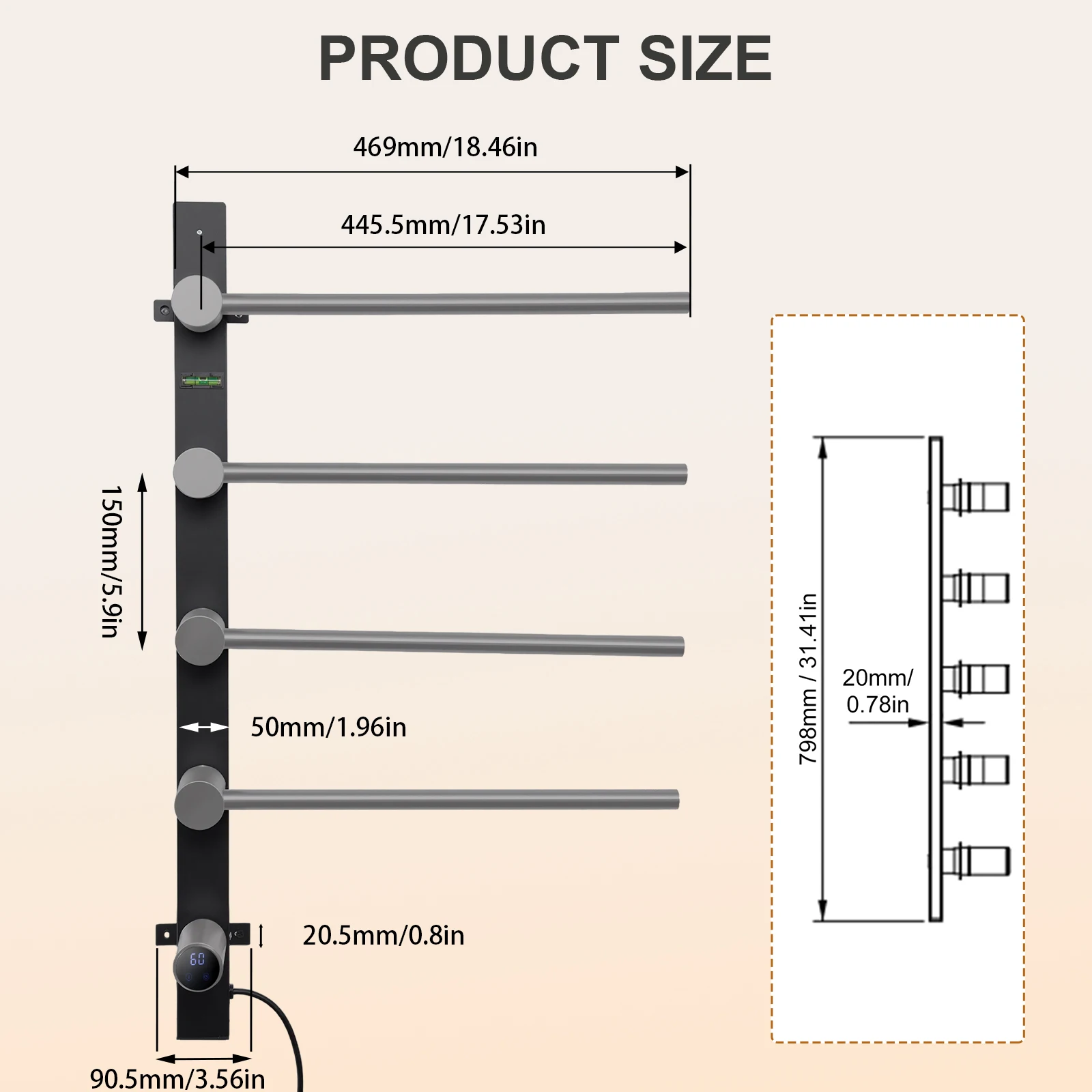 Полотенцесушитель, 4-барный полотенцесушитель из нержавеющей стали, светодиодный дисплей, электрический полотенцесушитель, полотенцесушитель для ванной комнаты с таймером