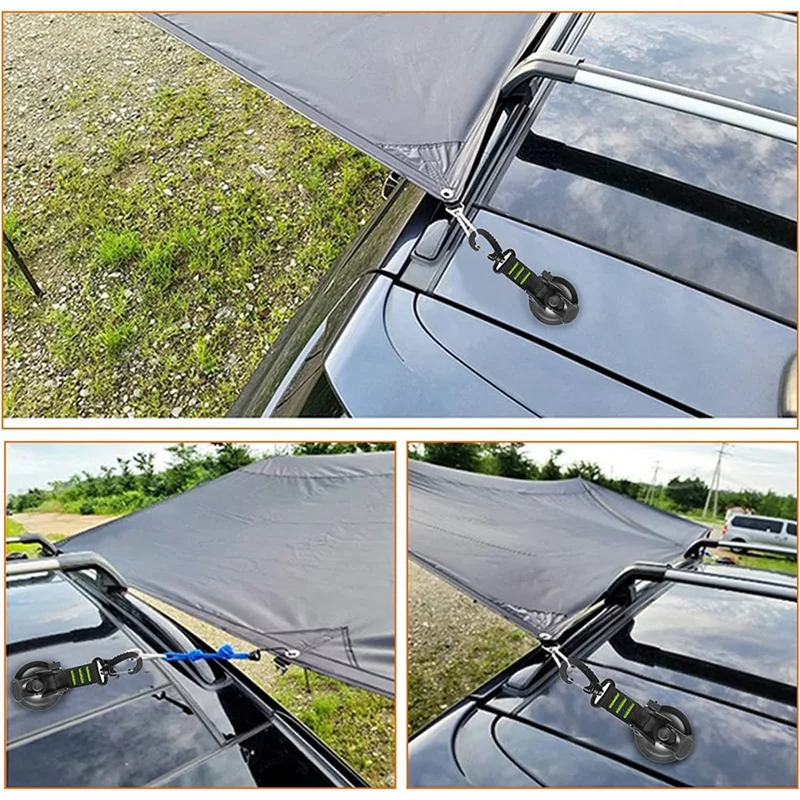 Ventosa de alta resistencia con anillo en D, ganchos de succión giratorios de 360 ° para acampar, anclaje para toldo de coche, 4 piezas, Verde