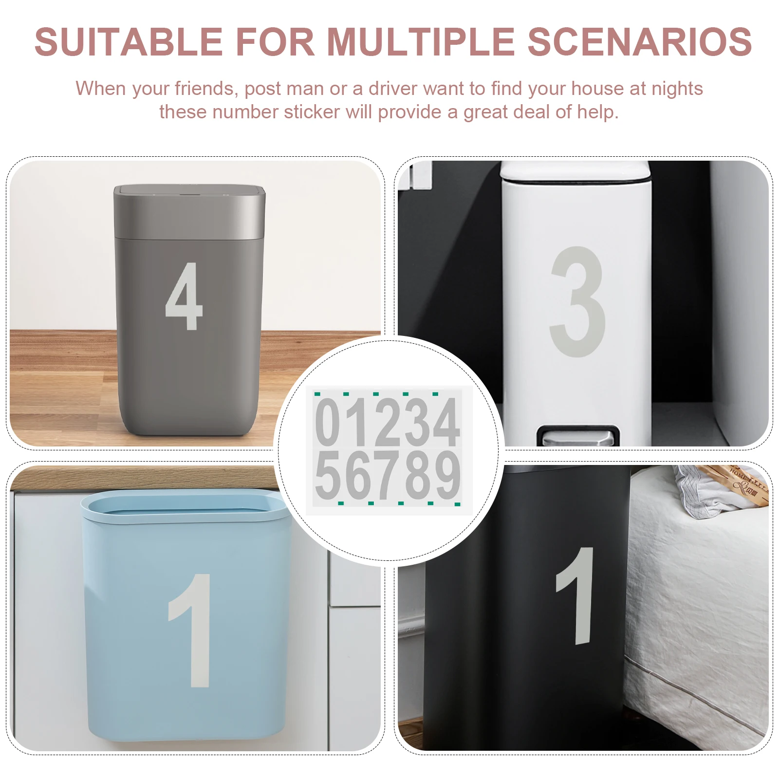 

5 Sheets Vinyl Wheelie Bin Number Stickers Self Adhesive Large for Mailbox Trash Can Window Reflective Numbers