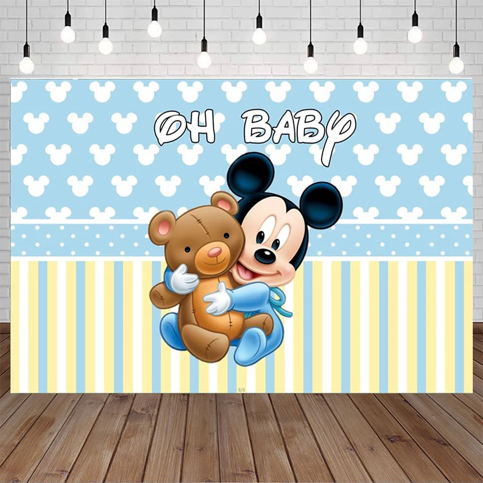 

Oh Baby Infant Mickey Mouse Baby Shower Backdrop for Boy Teddy Bear Mickey Mouse Happy Birthday Background for Boy 1 Year Old