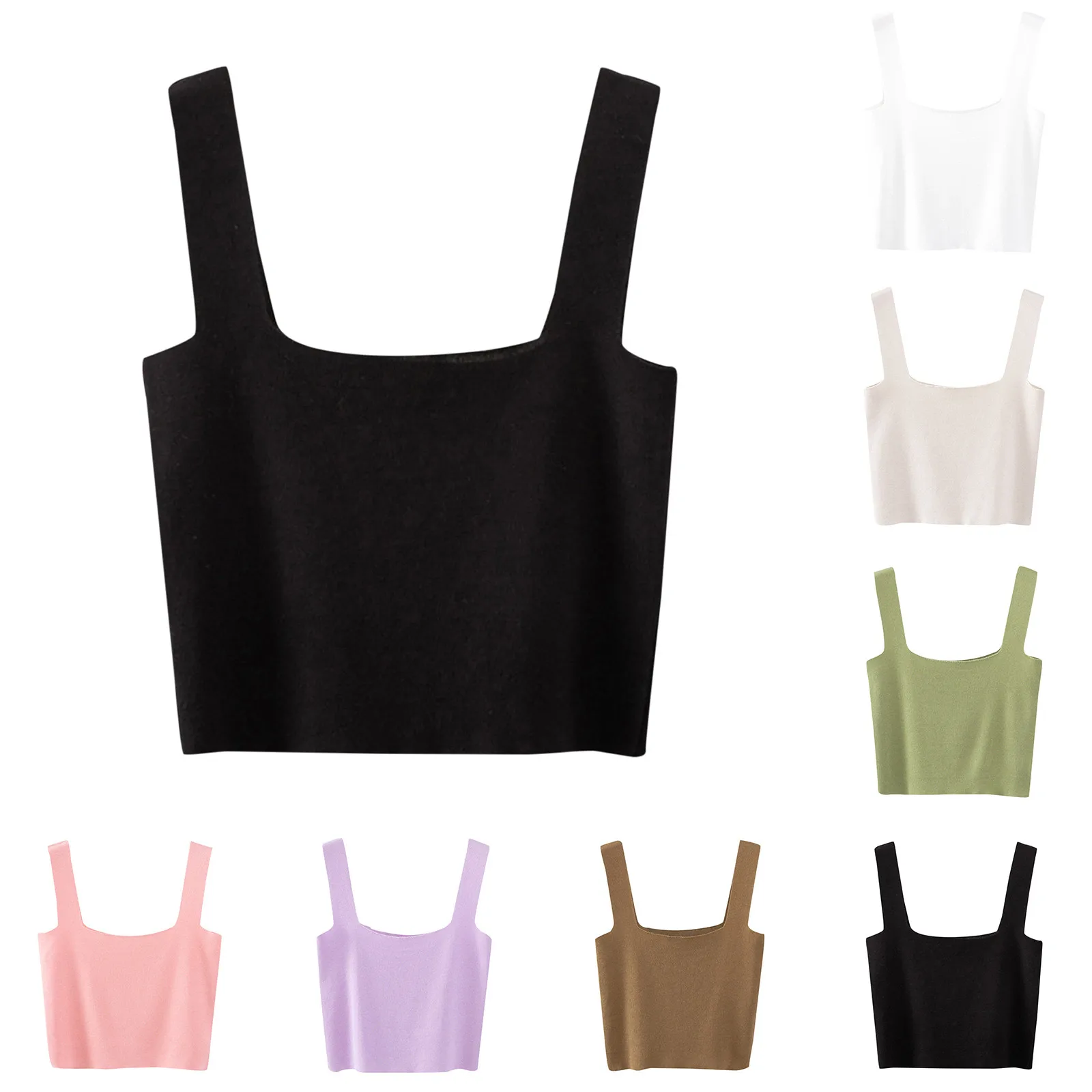 Square Collar Sleeveless Summer Crop Top White Women Black Casual Basic T Shirt Off Shoulder Cami Sexy Backless Tank Top Sports