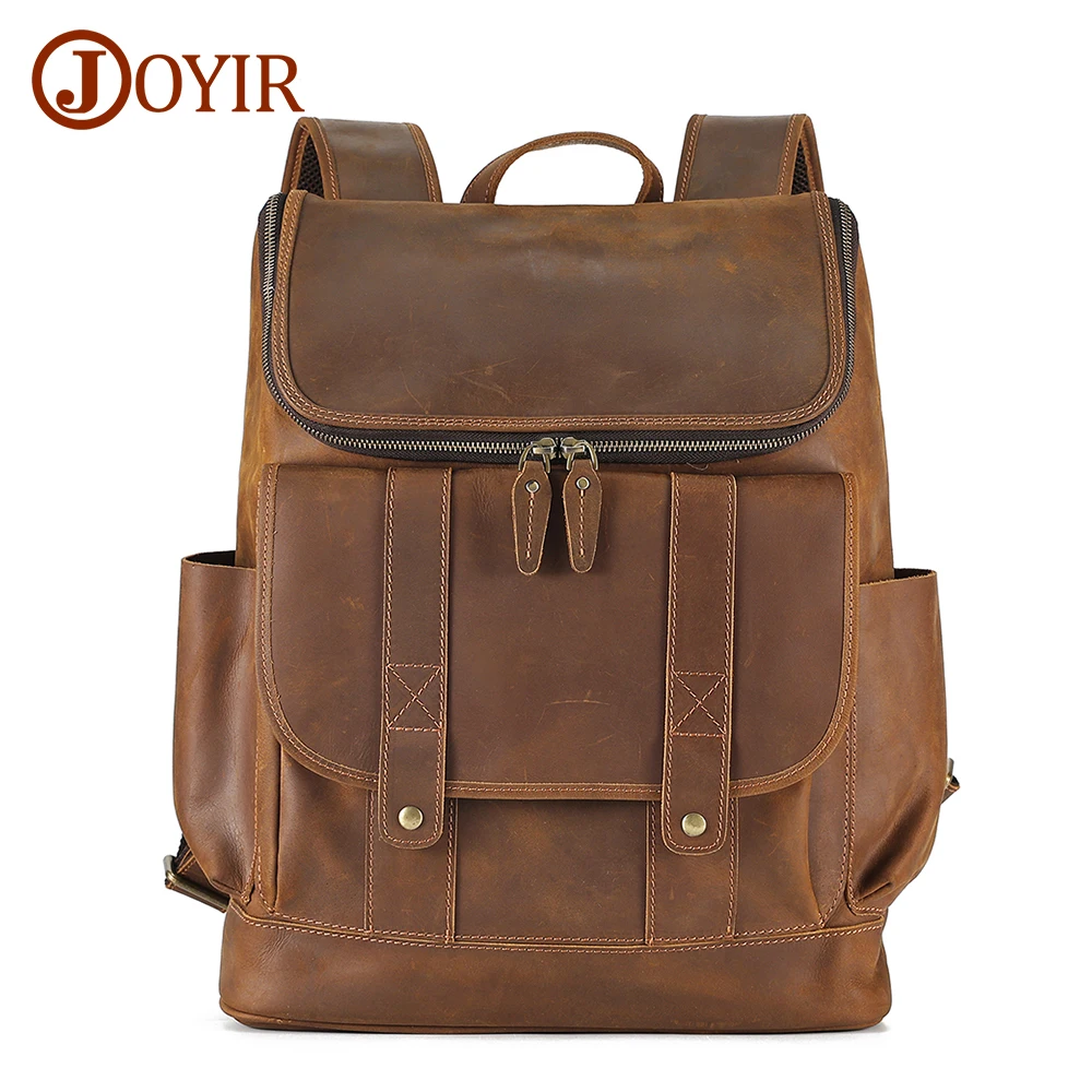 

JOYIR Vintage Crazy Horse Leather Men Backpacks Shoulder Travel Backpack for 15.6" Laptop Bag Outdoor School Male Handbag