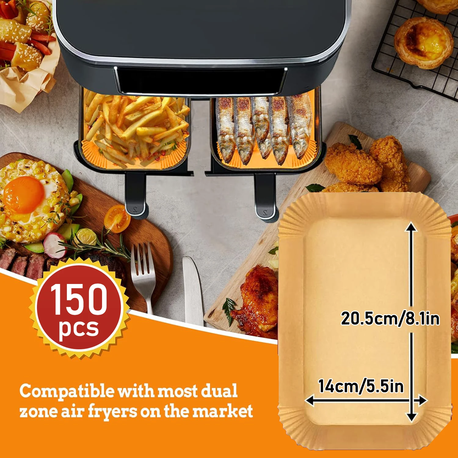 قالب ورق Airfryer مستطيل غير لاصق لـ Ninja، Princess 8L، Innsky 8L، Emphsism 9L، Panana 9L، Tower 9L، Masterpro 9L، LLIVE
