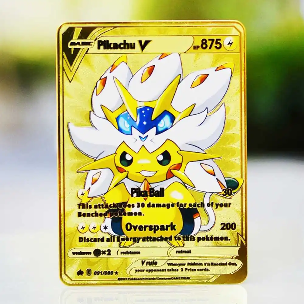 

Pokemon Cards Metal Pokémon Letters Gold Black Tcg Pikachu Mario Vmax Mewtwo Vstar Anime Trading Card Board Games Kids Toys Gift