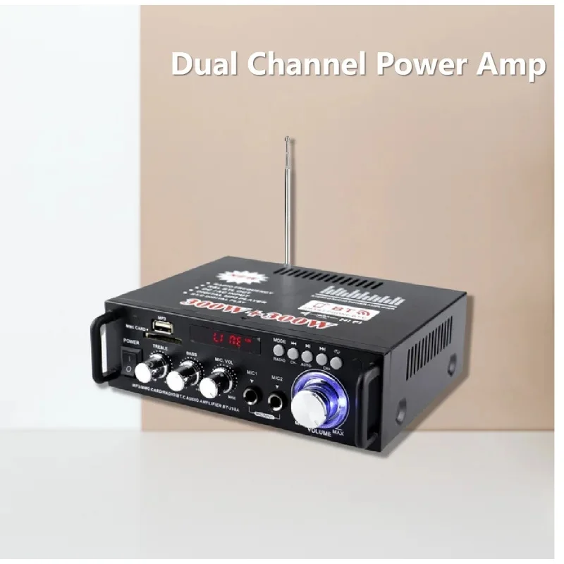 bt-298a-2チャンネルオーディオミニアンプ-300w×2、euプラグ、lcdディスプレイ付き、デジタルhifiステレオパワーアンプ、bluetooth対応、12v-220v。